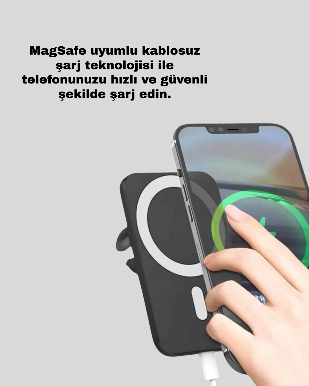 Najmaddin.com 2 1120 700x875 MagSafe Araç Telefon Tutucu 15W Hızlı Şarj Type-C Girişli najmaddin.com Type-C girişi ile en verimli enerji aktarımını sağlar. Güçlü manyetik yapısı sayesinde cihazınızı yalnızca üzerine bırakmanız yeterlidir; anında sabitlenir ve sallanmadan güvenle kullanılır. 360 derece dönebilen başlığı