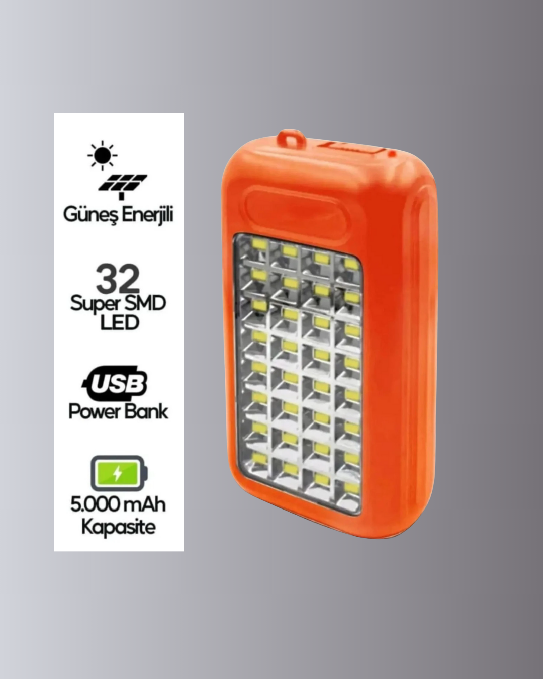 Najmaddin.com 2 1611 700x875 Güneş Paneli ile Şarj Olan 32 LED’li Powerbank Cihazı najmaddin.com çok amaçlı bir taşınabilir güç kaynağı ve aydınlatma çözümüdür. Sahip olduğu 10000 mAh batarya kapasitesi