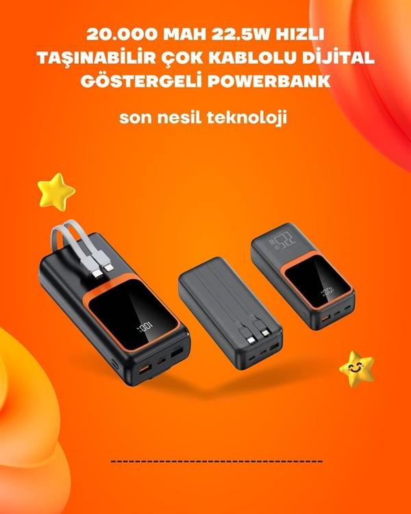 Najmaddin.com 2 1679 Powerbank 20000 mAh | 22.5W Hızlı Şarj Dahili Kablolu LCD Ekranlı Şarj Cihazı najmaddin.com Powerbank 20000 mAh | 22.5W Hızlı Şarj Dahili Kablolu LCD Ekranlı Şarj Cihazı
