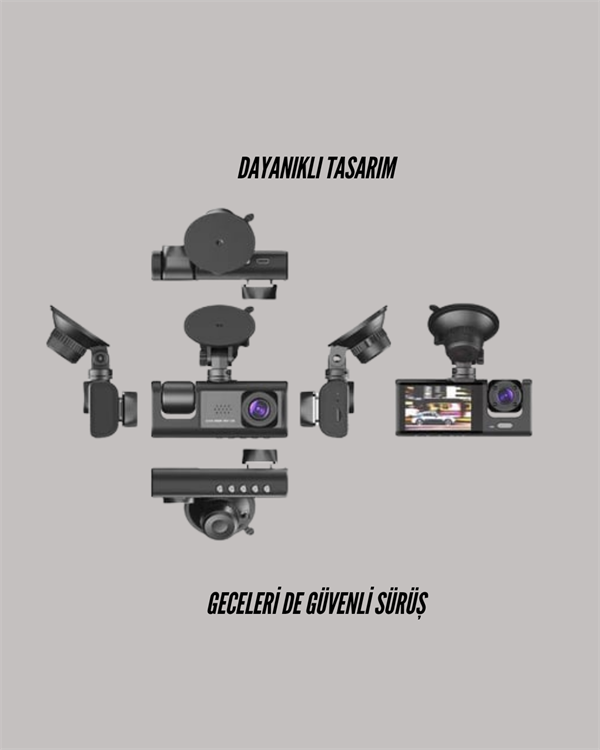 Najmaddin.com 2 1886 TA-01 1080P Ön 720P Arka ve İç Kamera Sistemli DVR najmaddin.com iç ve arka görüntüleri aynı anda kayıt altına alır.1080P Full HD ön kamera ve 720P iç/arka kameralar