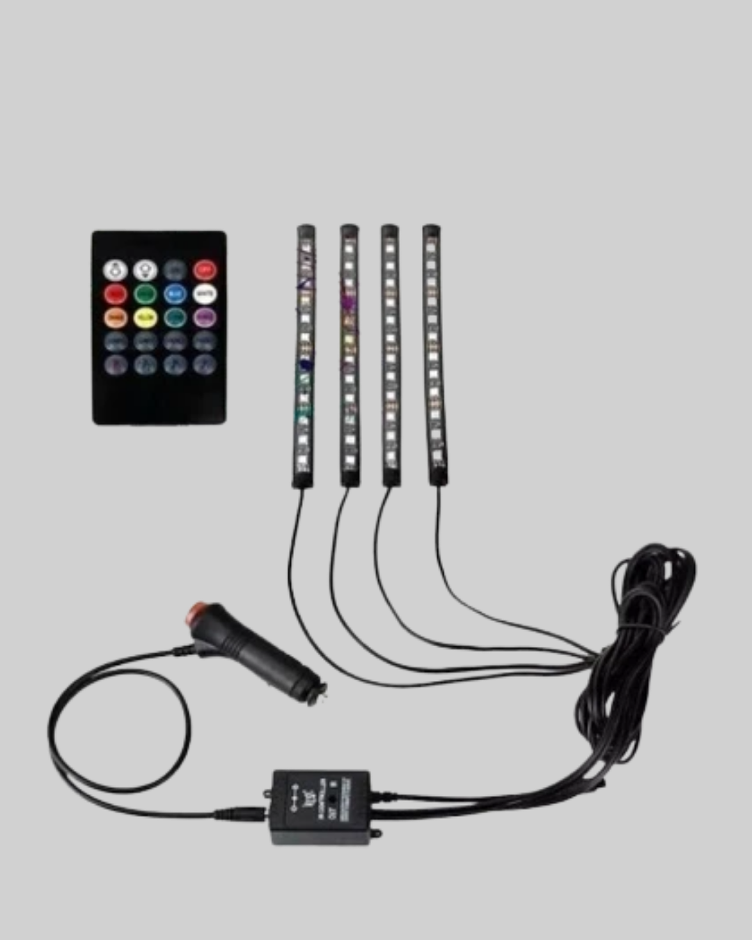 Najmaddin.com 2 271 700x875 RGB Geçişli 4 Parça Araç İçi Aydınlatma najmaddin.com toplam 48 LED boncuk içerir. Işık kaynağı 12W gücündedir. Ürün 12V DC sistemlere tam uyumludur ve doğrudan çakmaklık soketi ile çalışır.Uzaktan kumanda ile 12 farklı renk modu ve RGB renk geçiş efekti arasında geçiş yapılabilir. Ayrıca ON/OFF düğmesi ile ışıklar açılıp kapatılabilir. Montaj için üründe bulunan çift taraflı bant