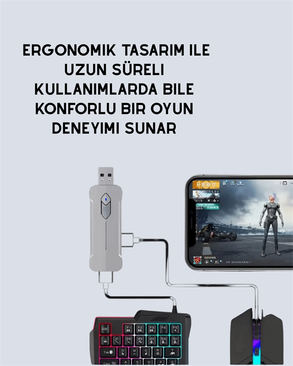 Najmaddin.com 4 2279 Tak-Çalıştır Mobil Oyun Ekipmanları Seti – Klavye Mouse Dahil najmaddin.com kablosuz kullanımıyla her ortamda profesyonel oyun deneyimi sunar. PUBG Mobile artık her yerde sende!
