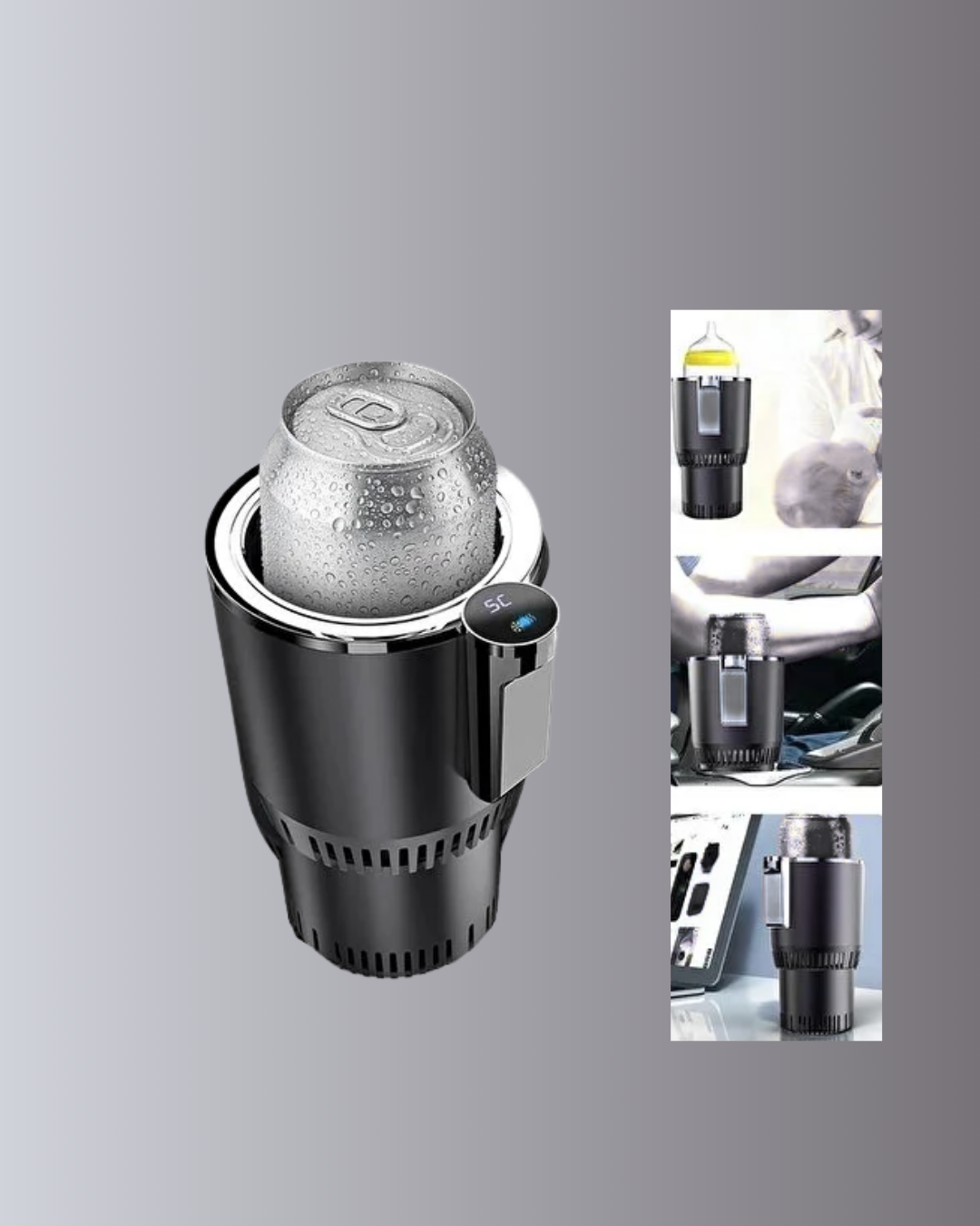 Najmaddin.com 4 2750 700x875 Araç İçi Isıtıcı Soğutucu Bardaklık 60°C Isıtma -4°C Soğutma najmaddin.com kolanız da istenmeyen sıcaklıklara çıkmaz. Tam 2–3 dakika içinde etkili sonuç verir. Dijital ekranıyla sıcaklığı takip etmeniz kolaydır. Her içecek boyutuna uyumlu geniş bardak haznesi sayesinde günlük kullanım oldukça rahattır. Araç çakmak girişinden çalıştığı için ek adaptöre ihtiyaç duymaz. Güçlü gövde yapısı ve modern çizgileriyle araç içi estetiğine şıklık katar. Uzun yol sürücüleri