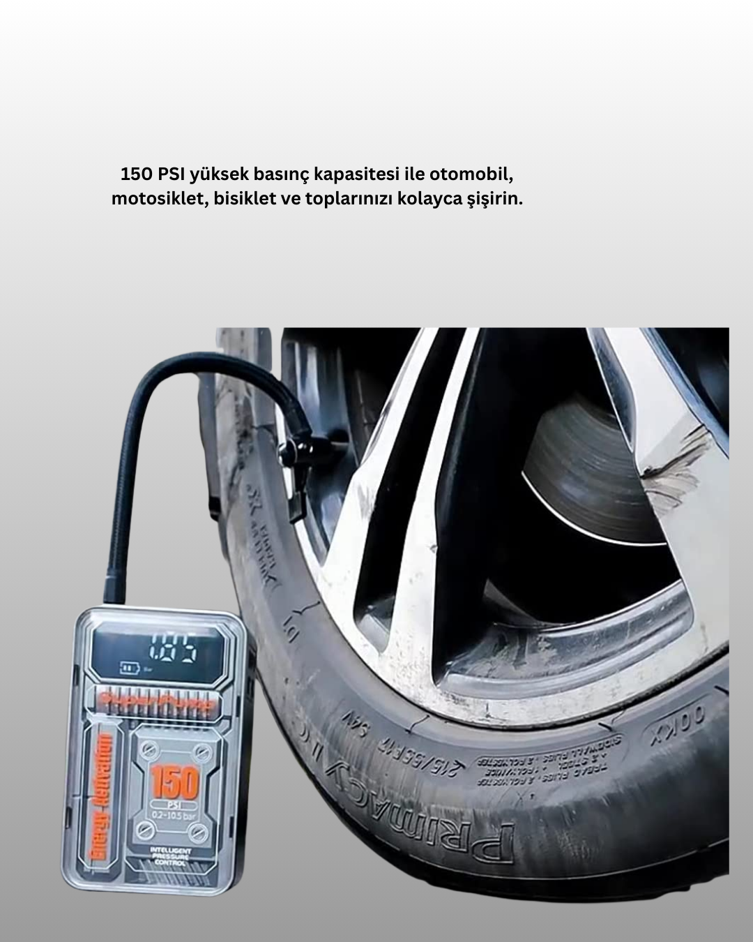 Najmaddin.com 4 853 700x875 Mini Boy Elektrikli Şarjlı Yüksek Basınçlı Lastik Şişirme Pompası najmaddin.com 450 gramlık hafifliği ile taşımayı kolaylaştırır. Paket içerisinde farklı başlık uçları bulunur ve bu sayede toplar
