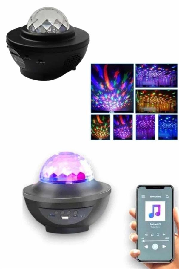 Najmaddin.com 6 1587 Masa ve Gece Lambası Renkli Projektör Işıklı Disko Topu Bluetooth Hoparlör najmaddin.com yeşil