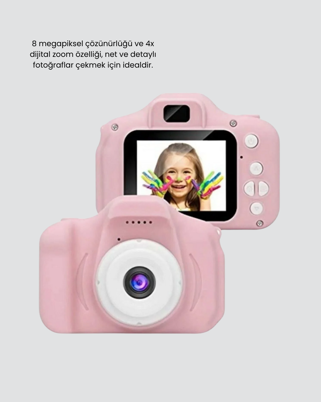 Najmaddin.com 6 163 700x875 8MP Mini Çocuk Fotoğraf Makinesi – Pembe Ses Kaydı Özellikli najmaddin.com zamanlayıcı ve ses kaydı özellikleriyle çok yönlü kullanım sunar.USB kablosu ile kolay şarj imkânı