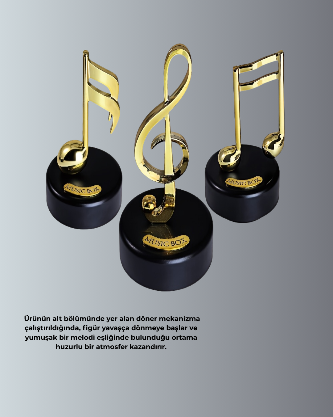 Najmaddin.com 6 2676 700x875 Altın Sol Anahtarı Müzik Kutusu Döner Mekanizmalı najmaddin.com temiz ve yumuşak tonda çalar. Bu nedenle hem ev hem iş ortamlarında kullanılabilir. Stresli bir günün ardından dinlendirici bir efekt sunar.Ürünün kompakt boyutu