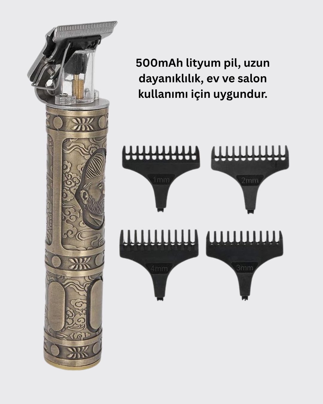 Najmaddin.com 6 439 700x875 4 Kılavuz Taraklı Profesyonel Saç ve Sakal Kesme Makinesi najmaddin.com uzun süreli kullanımlarda bile rahat tutuş sağlar. Kompakt yapısı sayesinde taşınabilir ve pratik kullanımlıdır.4 farklı kılavuz tarak ile saç ve sakal uzunluğunu ayarlamak mümkündür. 500mAh kapasiteli lityum pil