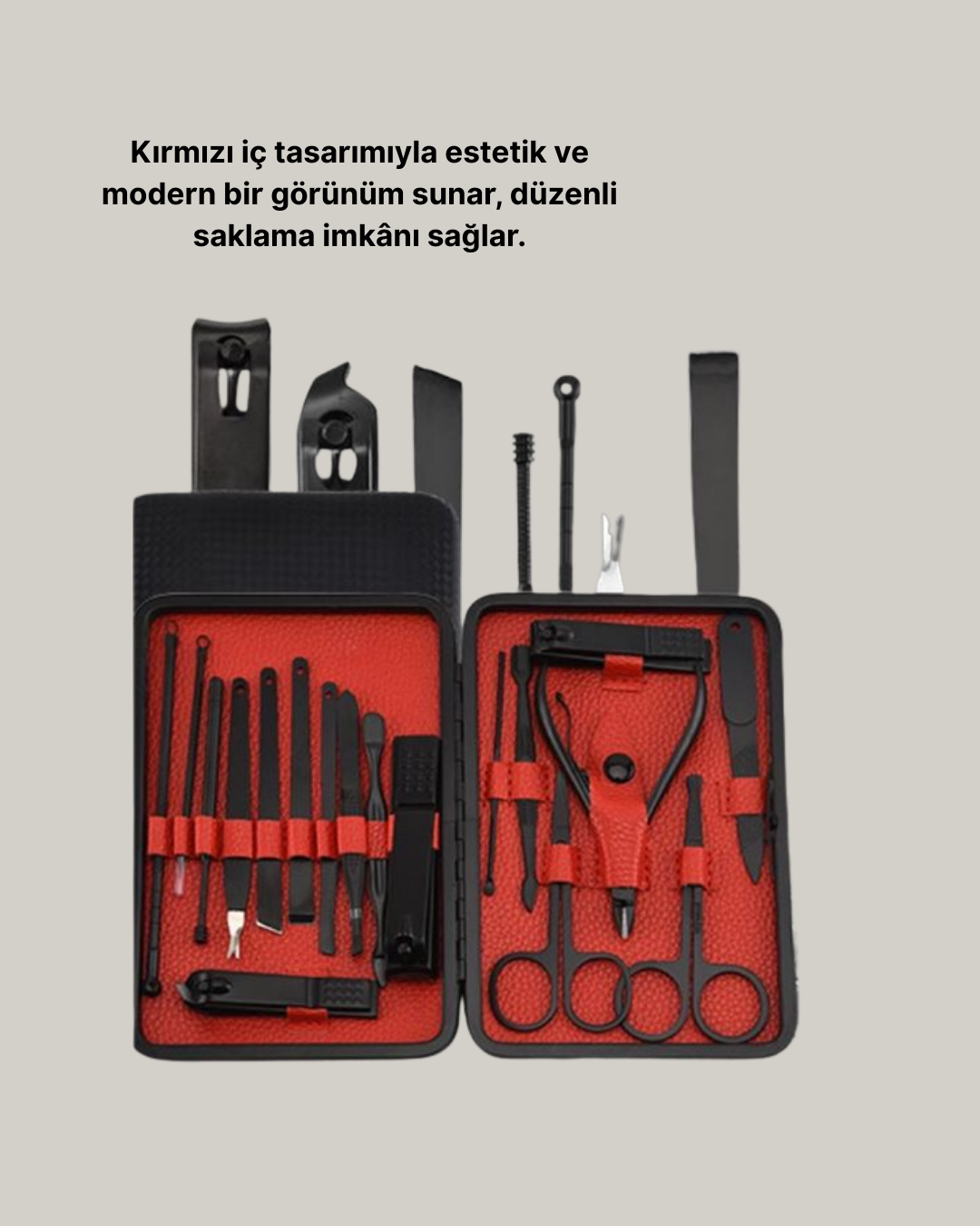 Najmaddin.com 6 614 700x875 El ve Ayak Bakım Seti 17 Parça Taşınabilir Deri Çantalı Manikür Seti najmaddin.com pedikür bıçakları ve kulak temizleme aparatı gibi birçok fonksiyonel parça bulunur. Modern siyah kutusu