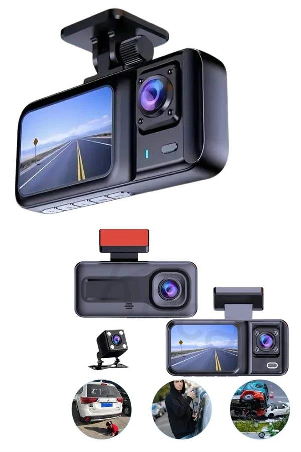 Najmaddin.com 1871 Ekranlı Sürüş Kaydedici DVR Ön ve Arka Kameralı Full HD Çözünürlüklü najmaddin.com Bu çok kameralı araç içi güvenlik sistemi