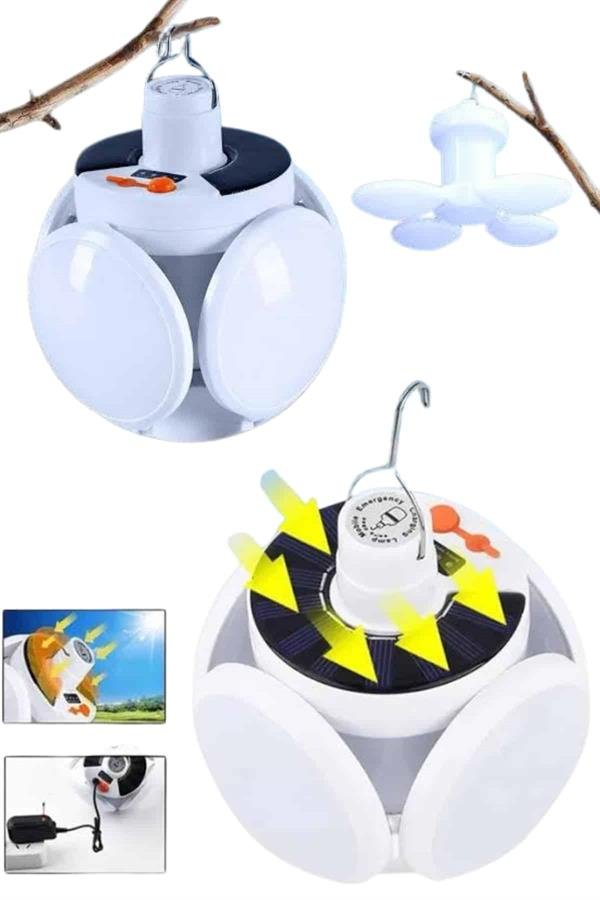 Najmaddin.com 2133 Katlanabilir Askılı Kamp Lambası 5 Kanatlı Pratik Güneş Enerjili najmaddin.com Solar Güneş Enerjisi ve USB Şarjlı 5 Kanatlı Taşınabilir Lamba – Çok Fonksiyonlu