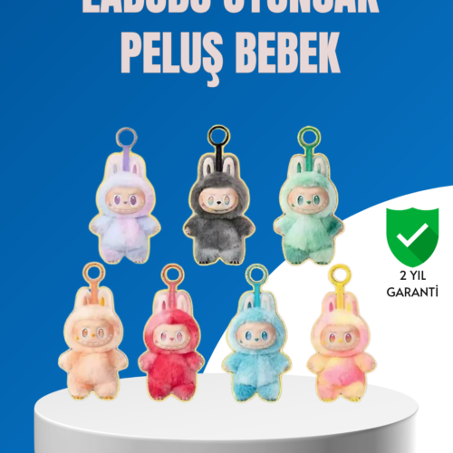 Labubu karakterinden esinlenerek tasarlanmış bu peluş oyuncak