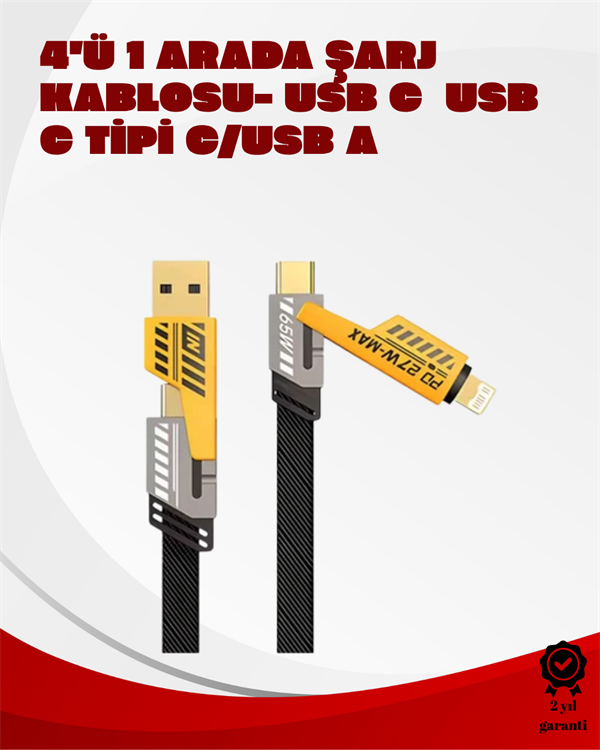 Najmaddin.com 2462 Dönüştürülebilir 4 Başlıklı Hızlı Şarj Kablosu – 1.2m 65W Dayanıklı ve Esnek Tasarım najmaddin.com Yeni nesil 4 başlıklı dönüştürülebilir hızlı şarj kablosu