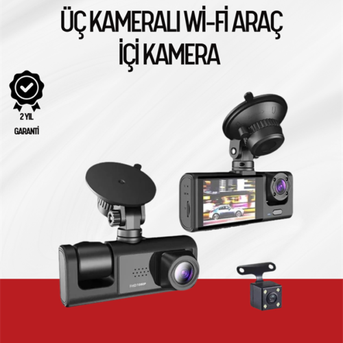 Üç Kameralı 1080p Full HD Araç İçi Kamera ile Maksimum Güvenlik ve KonforBu gelişmiş üç kameralı araç içi kamera sistemi