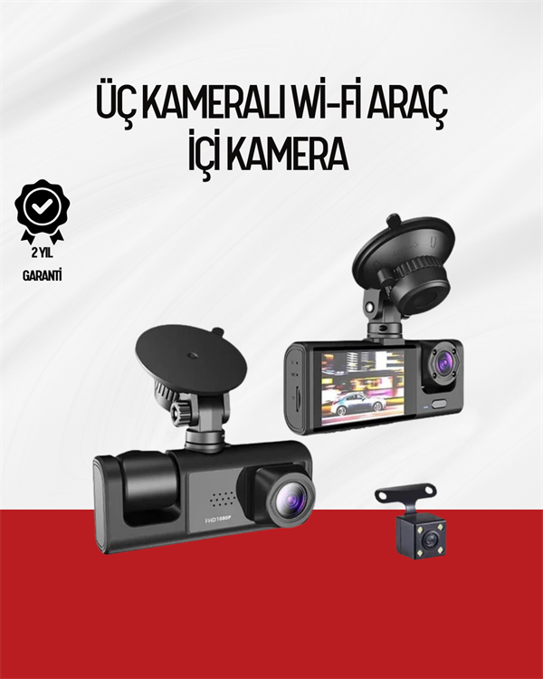 Najmaddin.com 2628 170° Geniş Açı Ön-Arka-İç Kamera Seti – Tam Kapsamlı Araç Güvenliği najmaddin.com Üç Kameralı 1080p Full HD Araç İçi Kamera ile Maksimum Güvenlik ve KonforBu gelişmiş üç kameralı araç içi kamera sistemi