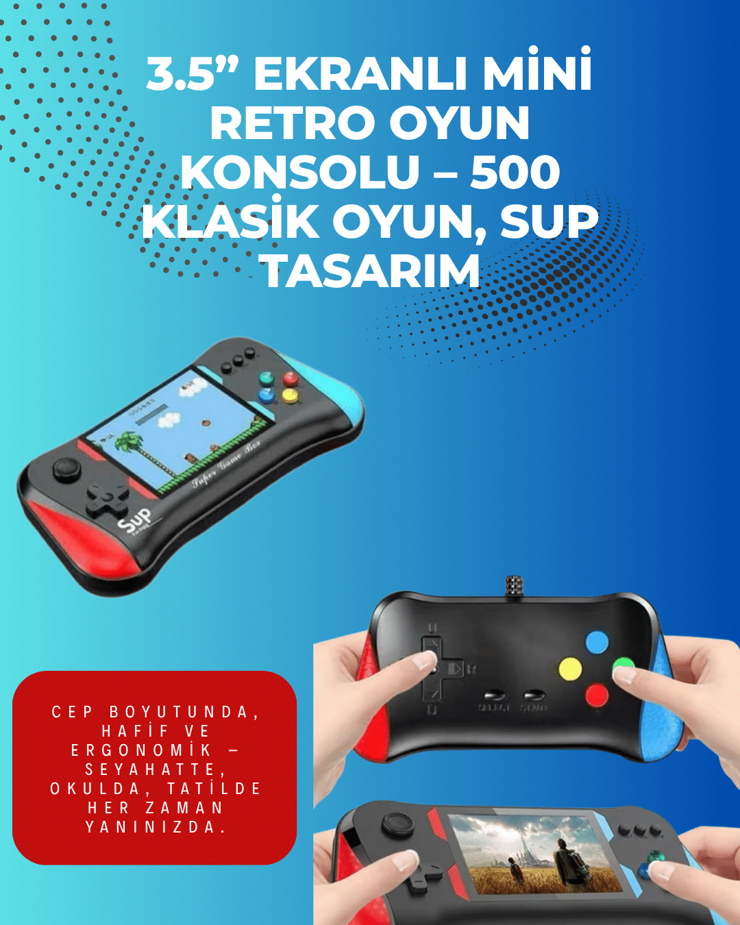 Najmaddin.com 601 700x875 500 Retro Oyunlu Taşınabilir El Konsolu – X7M Modeli najmaddin.com Konsolun 3.5 inçlik renkli LCD ekranı