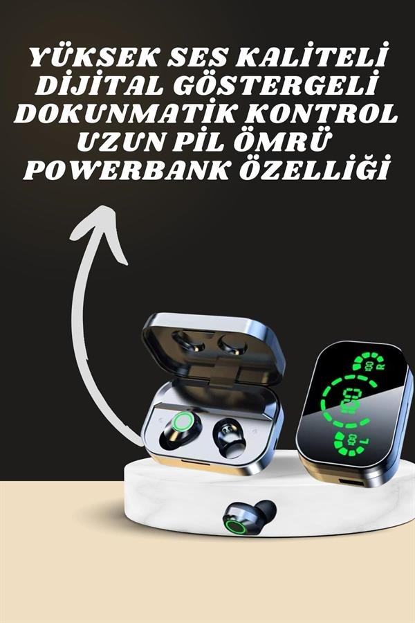 Najmaddin.com 704 7 Kordonlu Akıllı Saat Ve Aynalı Bluetooth Kulaklık Powerbank Dijital Göstergeli najmaddin.com AKILLI SAATTam Uyumlu Dokunmatik Kare Akıllı Saat