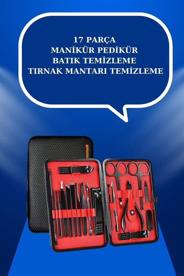 Najmaddin.com 747 17 Parça El Ayak Bakım Seti Tırnak Temizleme Manikür Pedikür Cımbız Törpü Tırnak Makası najmaddin.com Profesyonel bakım deneyimini evinize taşıyan 17 parçalık bu özel manikür seti