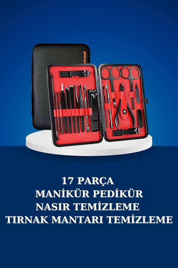 Najmaddin.com 748 17 Parça Manikür Seti Taşınabilir Özel Çantalı El ve Ayak Bakımı Tırnak Batığı Temizleme najmaddin.com Kendi el ve ayak bakımınızı profesyonel düzeyde yapmak isteyenler için tasarlanan bu 17 parçalık manikür seti