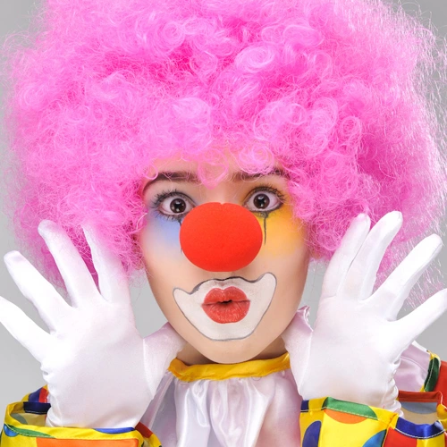Pembe Renk Kıvırcık Afro Bonus Peruk Takma Saç Ve Kırmızı Burun Seti