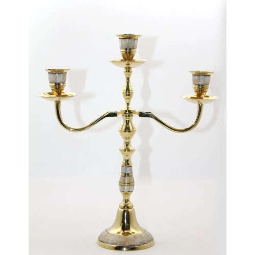 Pirinç Sedefli 3'lü Şamdan Model 2