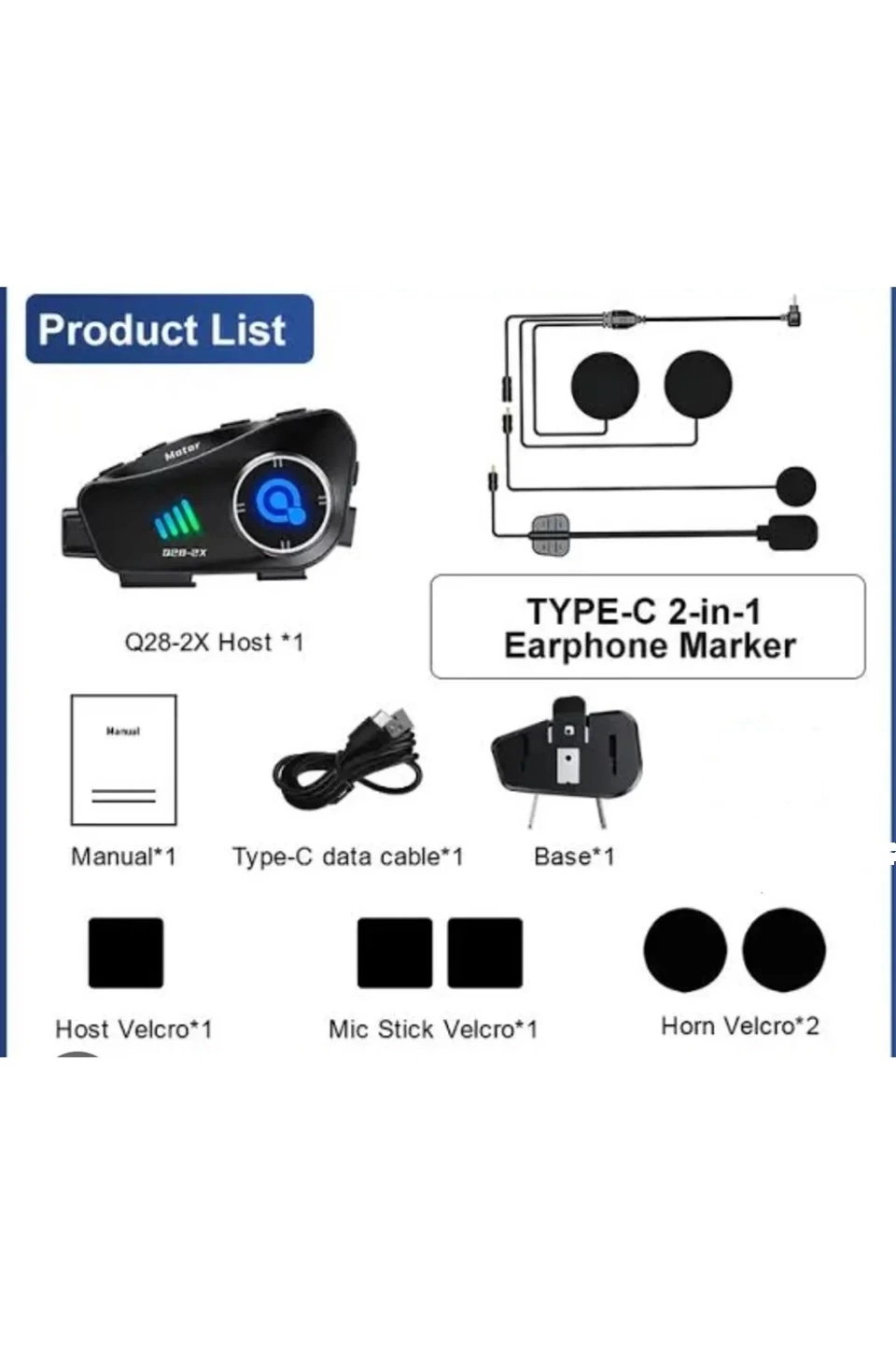 Q28 2x 2 Eşleşmeli Motosiklet Kask Bluetooth Kulaklık 1080p Kamera Su Geçirmez Intercom - Görsel 3