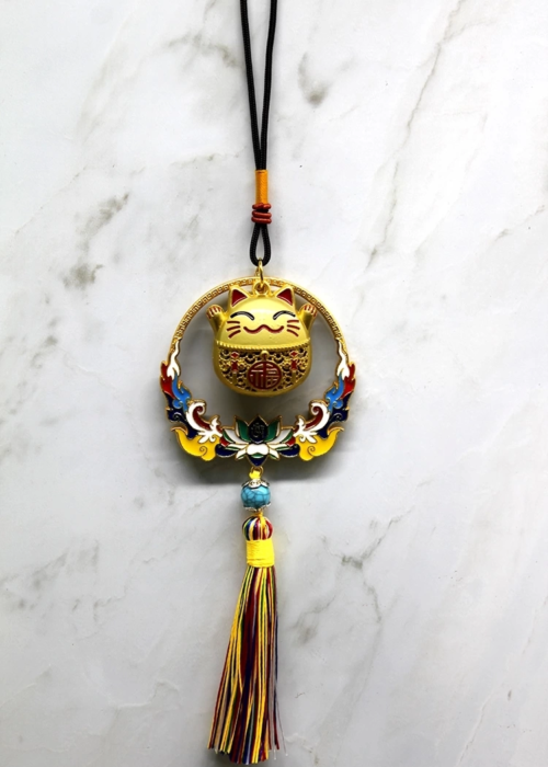 Renkli Püsküllü Şans Kedisi Feng Shui Askılık Alk4452