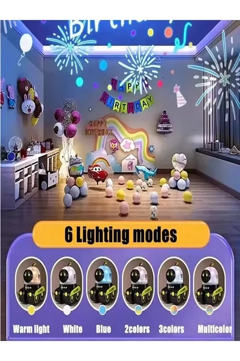 Robot Projeksiyon Gece Lambası Hoparlörlü Şarjlı Yıldızlı Gökyüzü Temalı Led Projeksiyon Lambası - Görsel 3