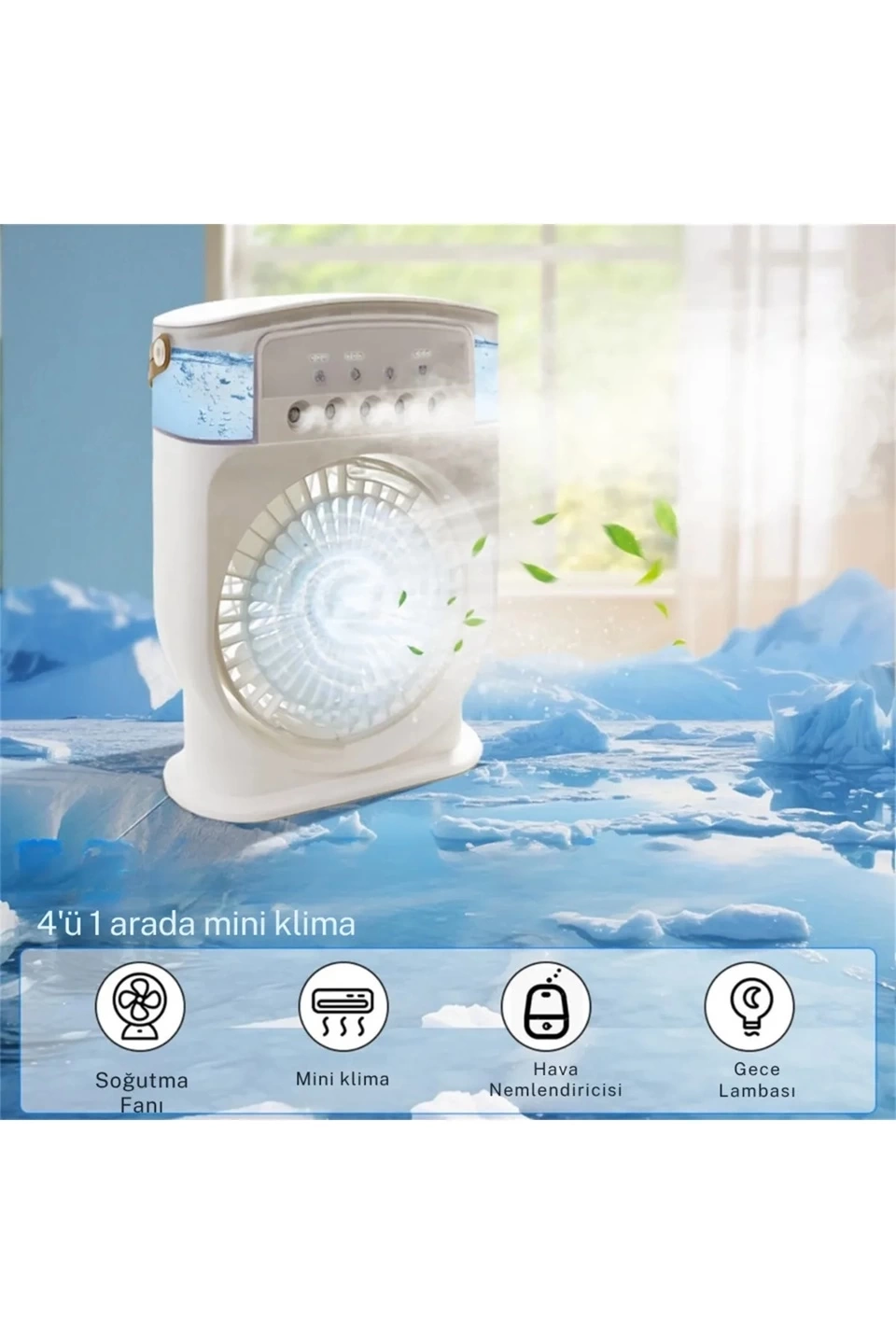 Şarjlı 600 Ml Su Hazneli Taşınabilir Masaüstü Vanilatör Güçlü Fan Ve 2000 Mah Pil Siyah