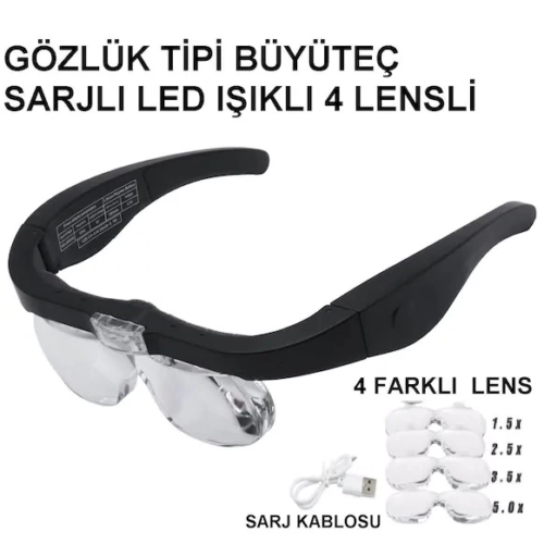 Şarjlı Gözlük Büyüteç  4 Farklı Lens 11537dc