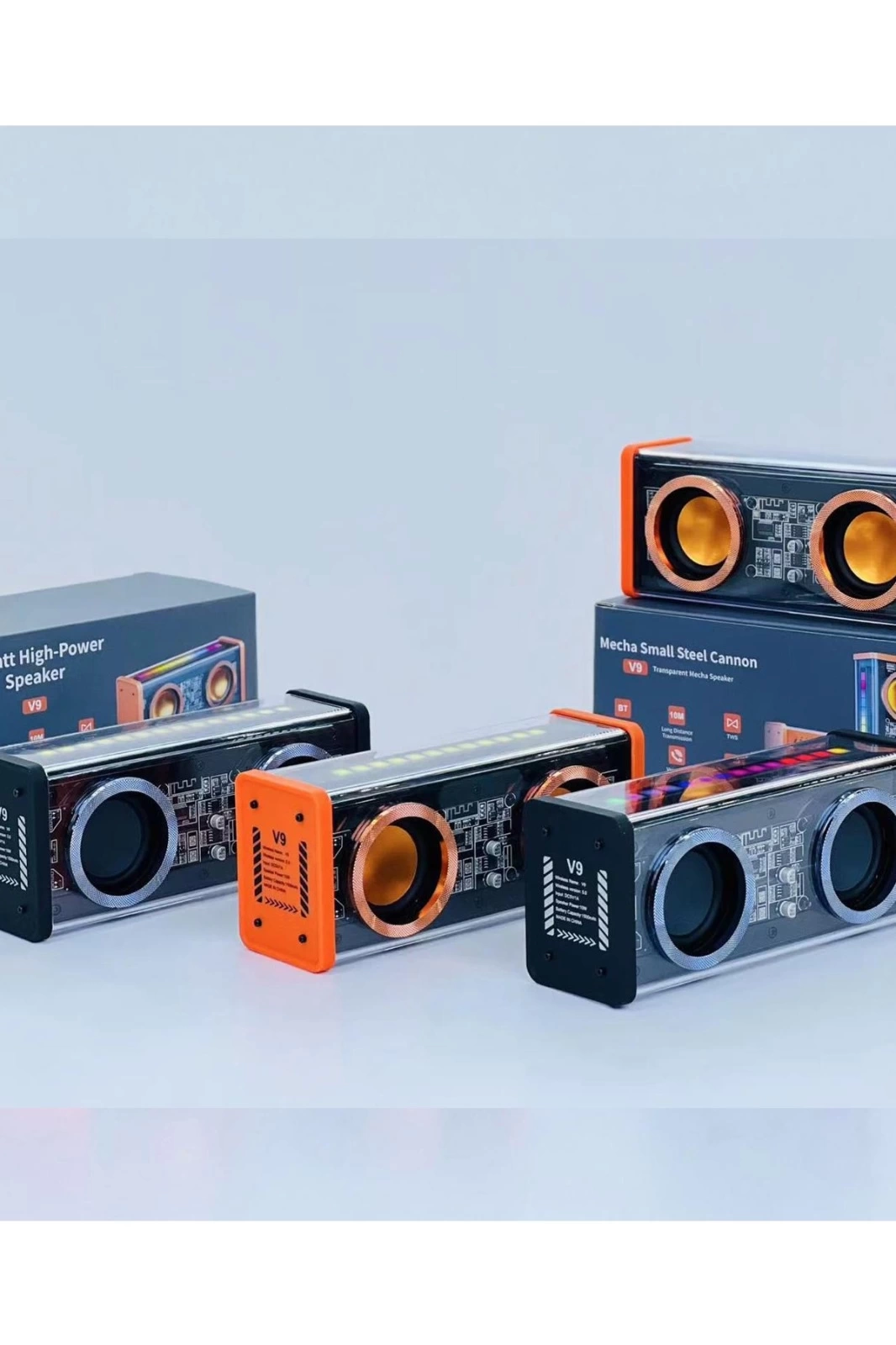 Şeffaf Mecha Müzik Tws Stereo Rgb İşıklı Hoparlör Kablosuz Bluetooth 5.0 Taşınabilir Hoparlör V9 - Görsel 3