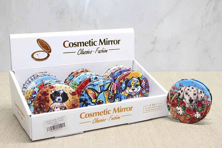 Sevimli Köpek Tasarımıyla Taş İşlemeli İnce El Aynası Yuvarlak Alk4577