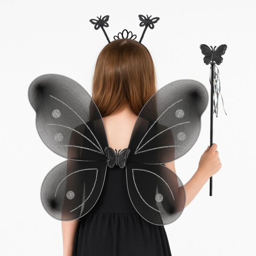 Siyah Kelebek Kız Seti – 50 Cm Kelebek Kanadı
