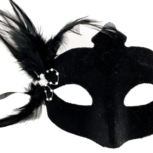 Siyah Süet Tüylü Beyaz İncili Parti Maskesi