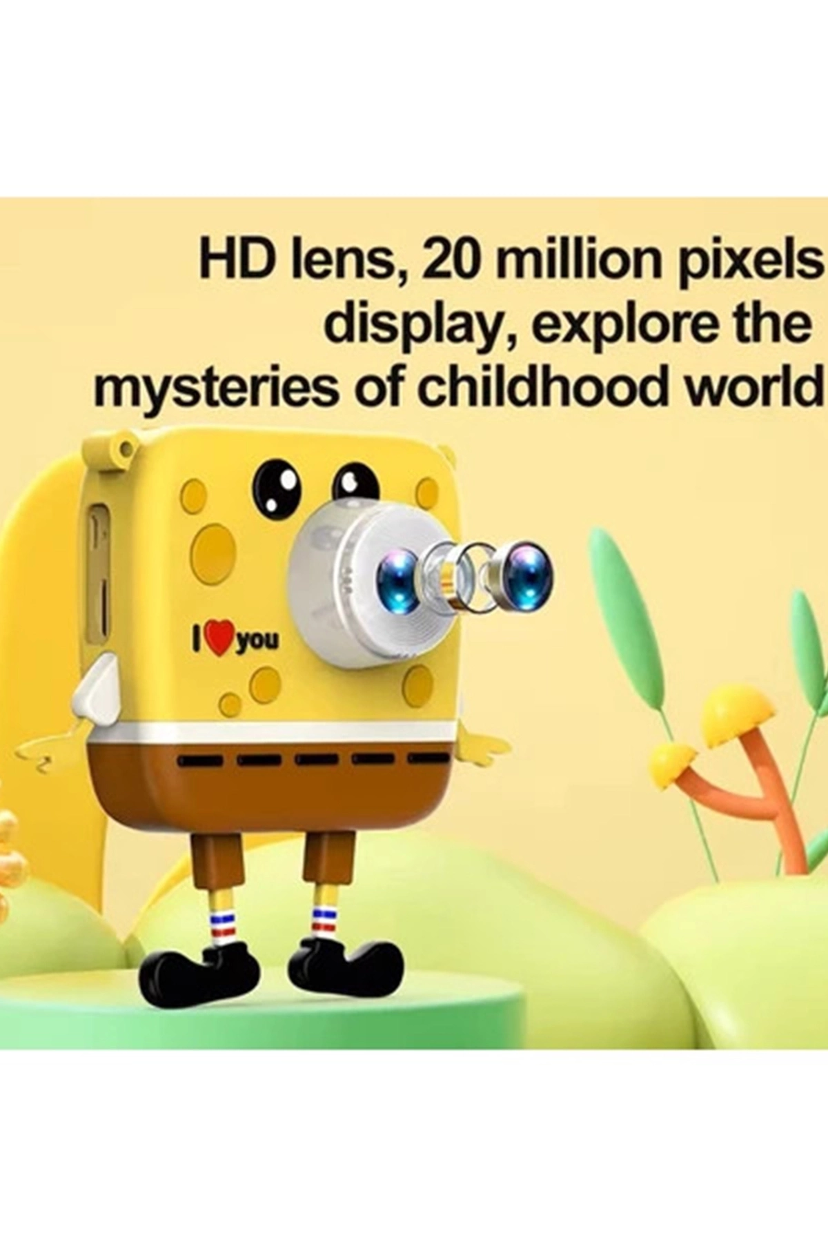Sünger Bob Tasarımlı Yeni Nesil Çocuk Dijital Mini Fotoğraf Makinesi Çift Kamera - Görsel 3