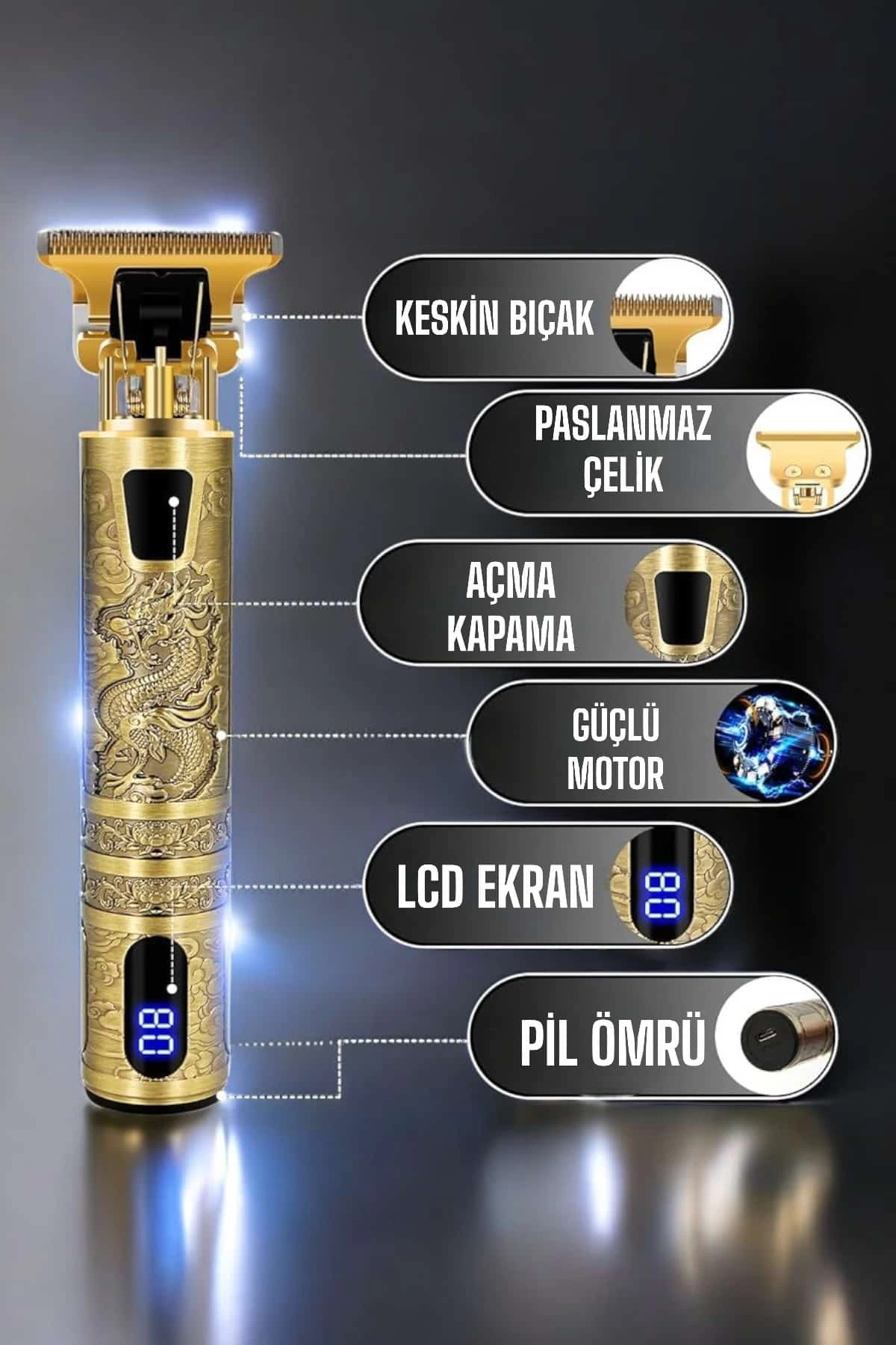 Tıraş Makinesi Şarjlı Profesyonel Saç Kesme Makinesi Gold Çizik Tıraş