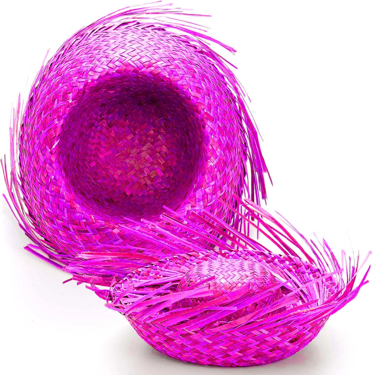 Tropikal Parti Pembe Fuşya Hasır Hawaii Şapkası 13x36 Cm - Görsel 3