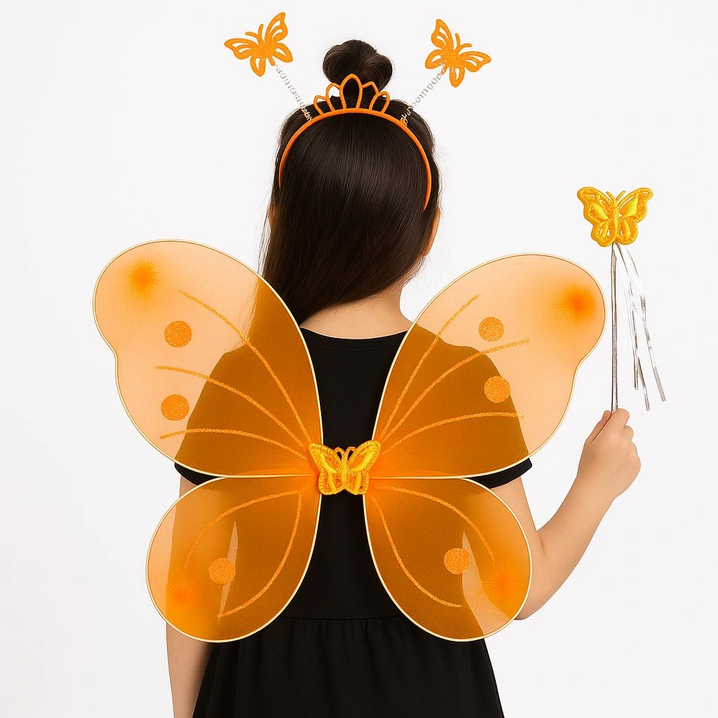 Turuncu Kelebek Kız Seti – 50 Cm Kelebek Kanadı