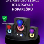 USB Bağlantılı RGB 2.1 Hoparlör Seti Derin Bas ve Renkli Işık