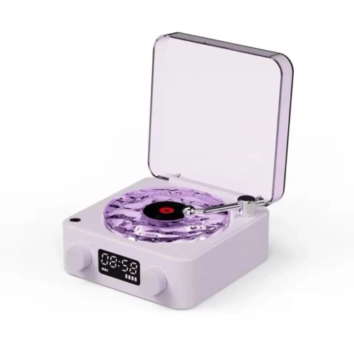 Waves Nostalji Plak Görünümlü Bluetooth Hoparlör 3d Ses Dalgası Retro Müzik Plak Mor