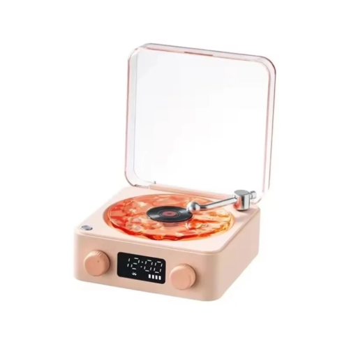 Waves Nostalji Plak Görünümlü Bluetooth Hoparlör 3d Ses Dalgası Retro Müzik Plak Pembe