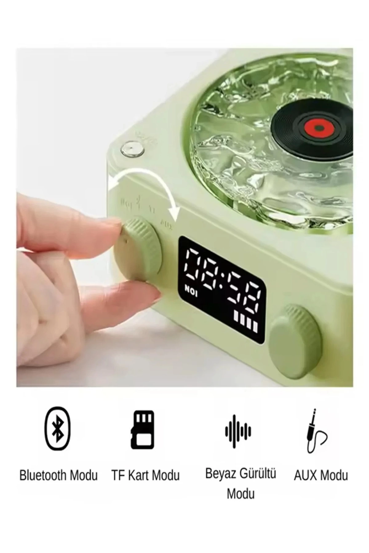 Waves Nostalji Plak Görünümlü Bluetooth Hoparlör 3d Ses Dalgası Retro Müzik Plak Yeşil - Görsel 3