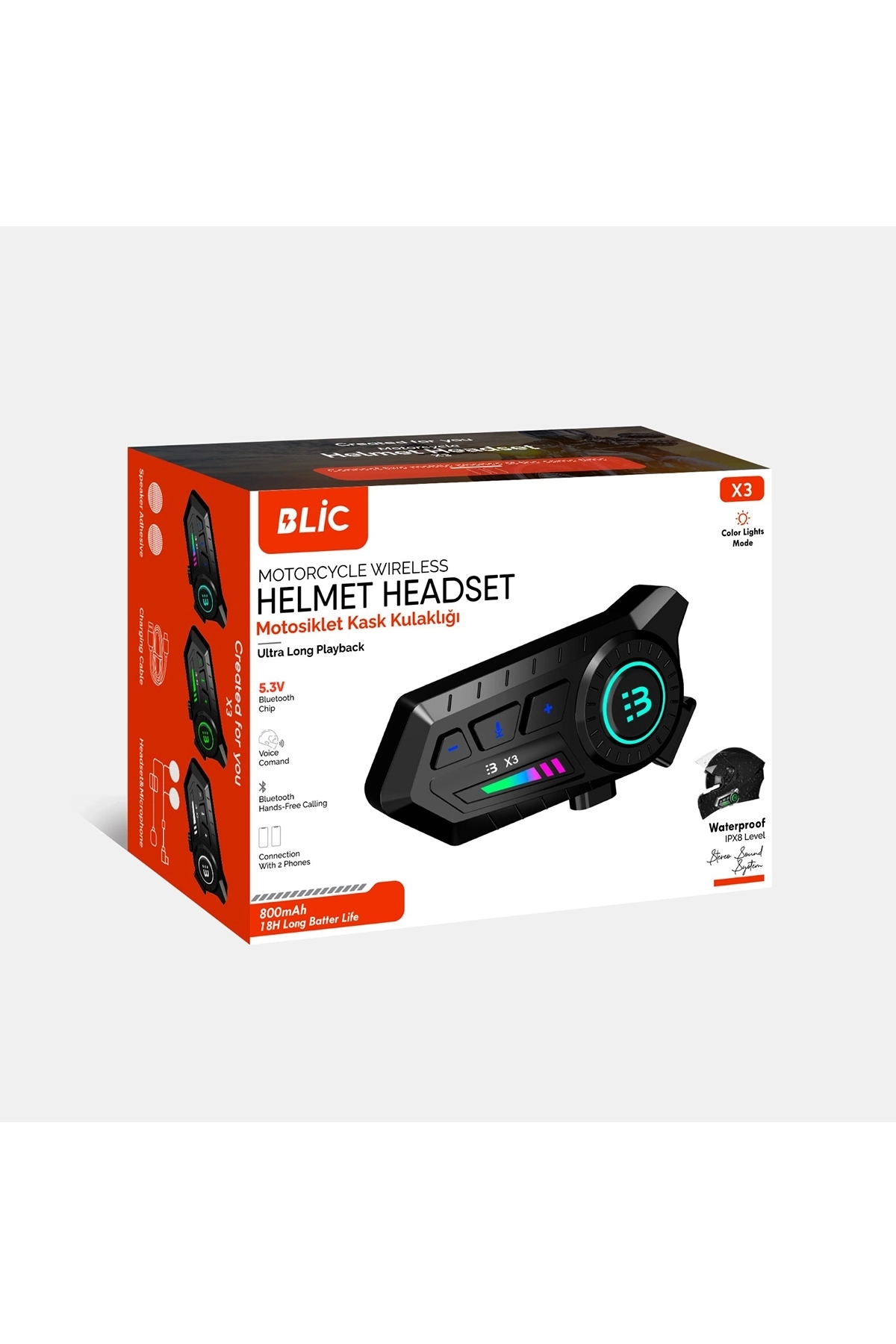 X3 Motor Kask Kulaklık Rgb Modlu Su Geçirmez 5.3 Bluetooth Intercom