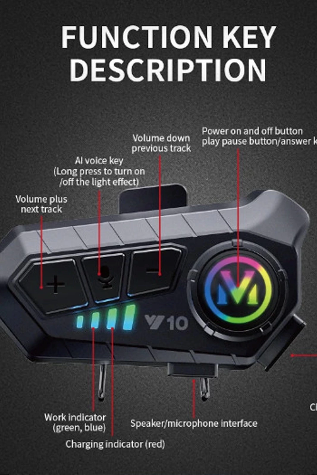 Y10 Kask Kulaklık Bluetooth Motosiklet Kulaklık 5