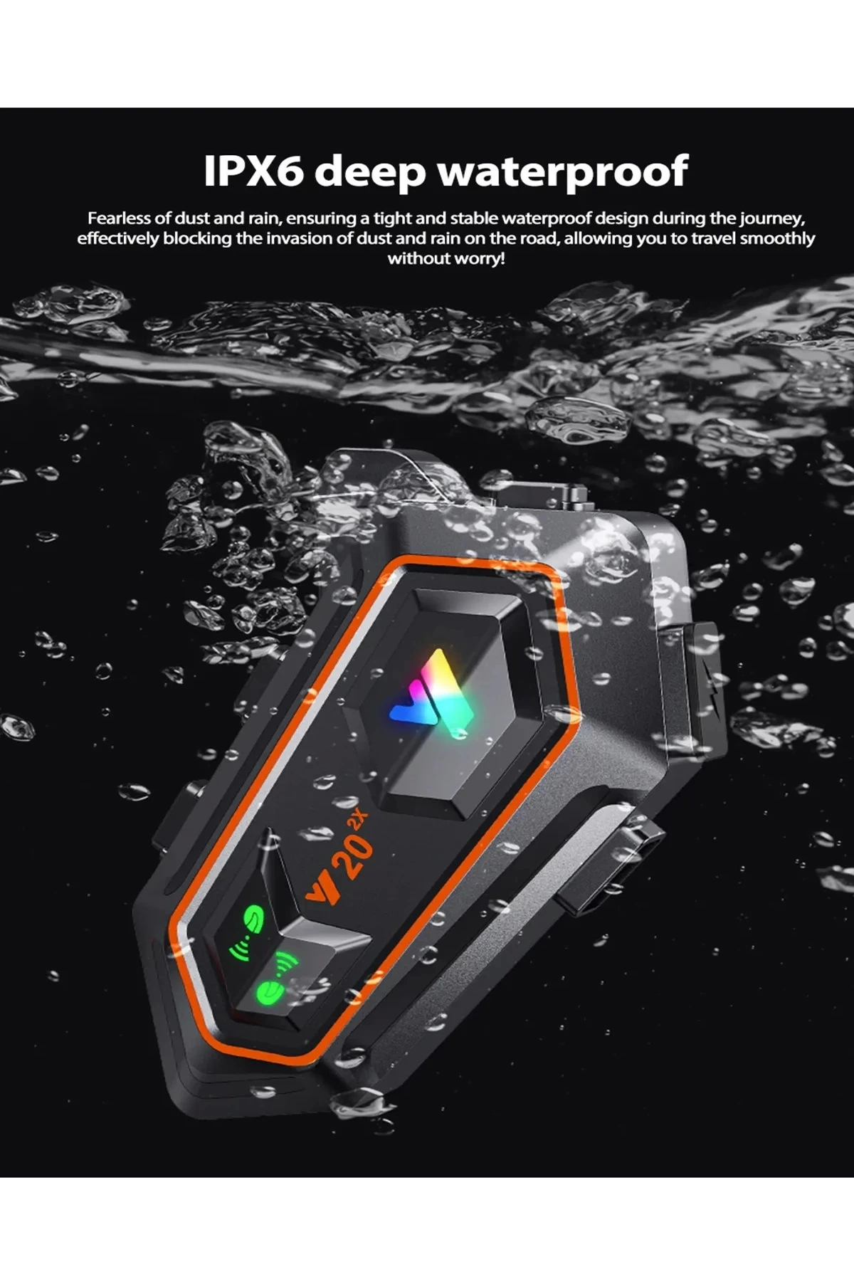 Y20 2x 1000m Telsiz Mesafeli 2 Kişi Bağlantılı Bluetooth Kask Kulaklık Fenerli İntercom - Görsel 3