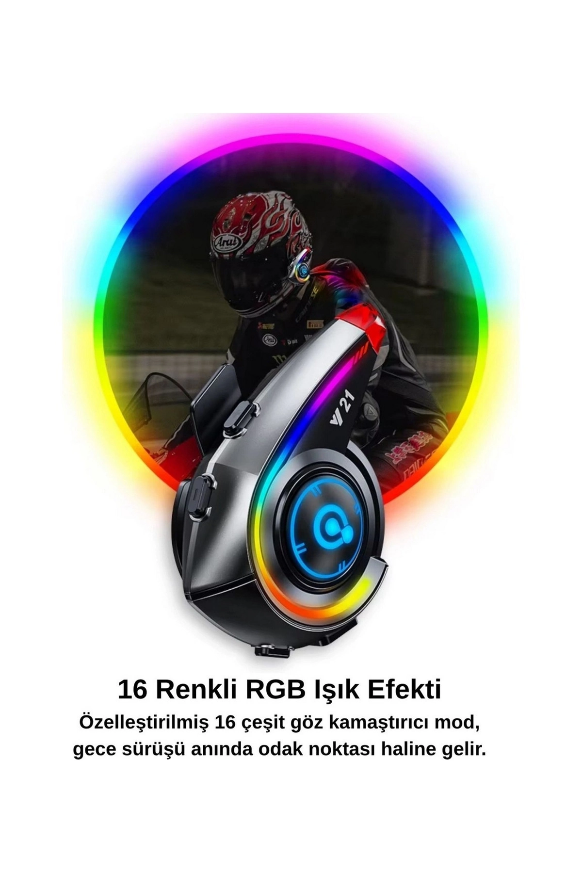 Y21 Rgb Işık Efektli Intercom Bluetooth Motosiklet Kask Kulaklığı Intercom Kulaklık - Görsel 3