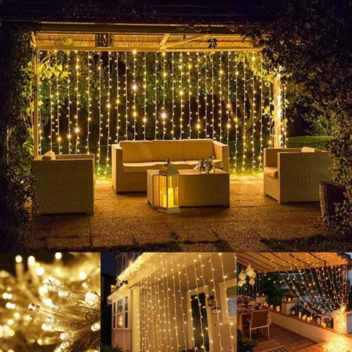 3x2 Perde Led Sarı Işık Plastik Kancalı