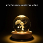 8 cm Küçük Prens 3D Kristal Küre USB Işıklı Ahşap Altlıklı Dekoratif Lamba