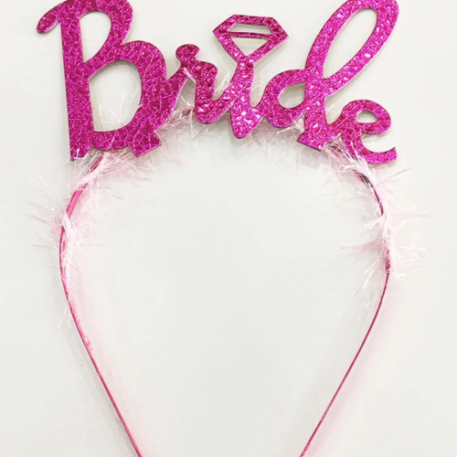 Fuşya Renk Bekarlığa Veda İtalik Yazı Alyanslı Bride Taç