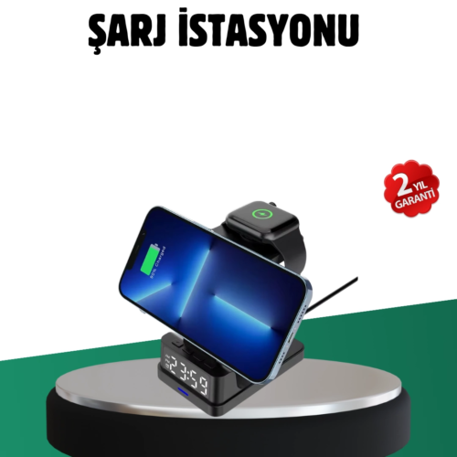 Kablosuz Şarjlı Dijital Masa Saati – 3 Parlaklık Seviyeli LED